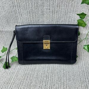 Bally Second Clutch Wristlet Bag Black  Leather